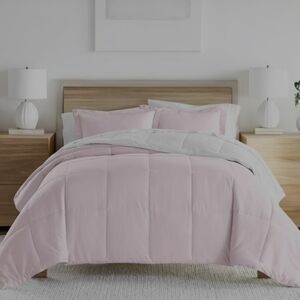 Reversible Pink and White Comforter Set - Soft Microfiber Bedding